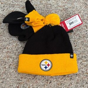 NWT! Pittsburgh Steelers Toddler Knit Hat and Mittens Set